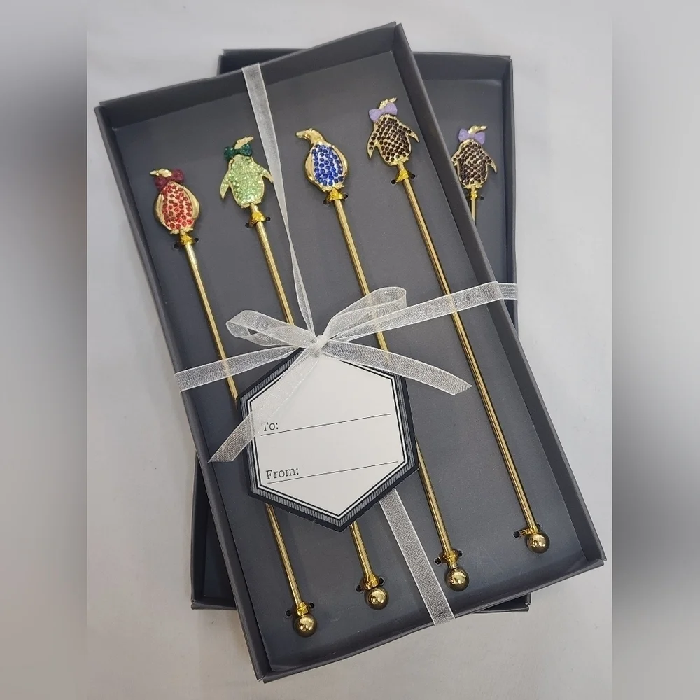 Thirstystone Colorful Penguins Gold Plated  Metal Stir Sticks (price per set)